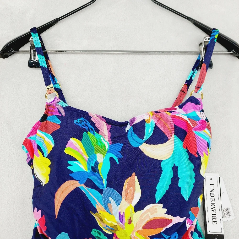 New La Blanca INDIGO Square Neck Ruched Underwire Tankini Swim Top P2904 - Picture 4 of 8